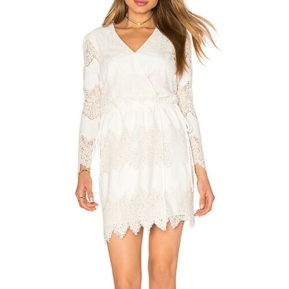 Wayf Dresses & Skirts - Wayf Revolve White Shores Lace Wrap Dress